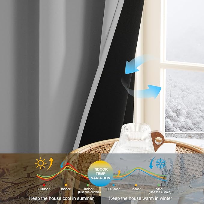 NICETOWN 100% Blackout Window Curtains 84 inches Long 2 Panels Set, Thermal Insulated Grommet Drapes, Room Darkening Curtain for Bedroom Living Room(W52 x L84 Inch, Silver Grey)