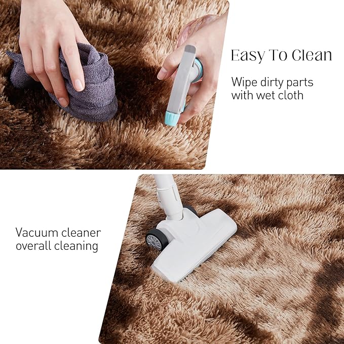 Fluffy Shag Area Rug, 4x5.8 Tie-Dyed Brown Rugs for Bedroom, Soft Plush Area Rugs for Living Room, Non-Slip Indoor Carpet for Nursery, Study Room, Dressing Room, Home Decor