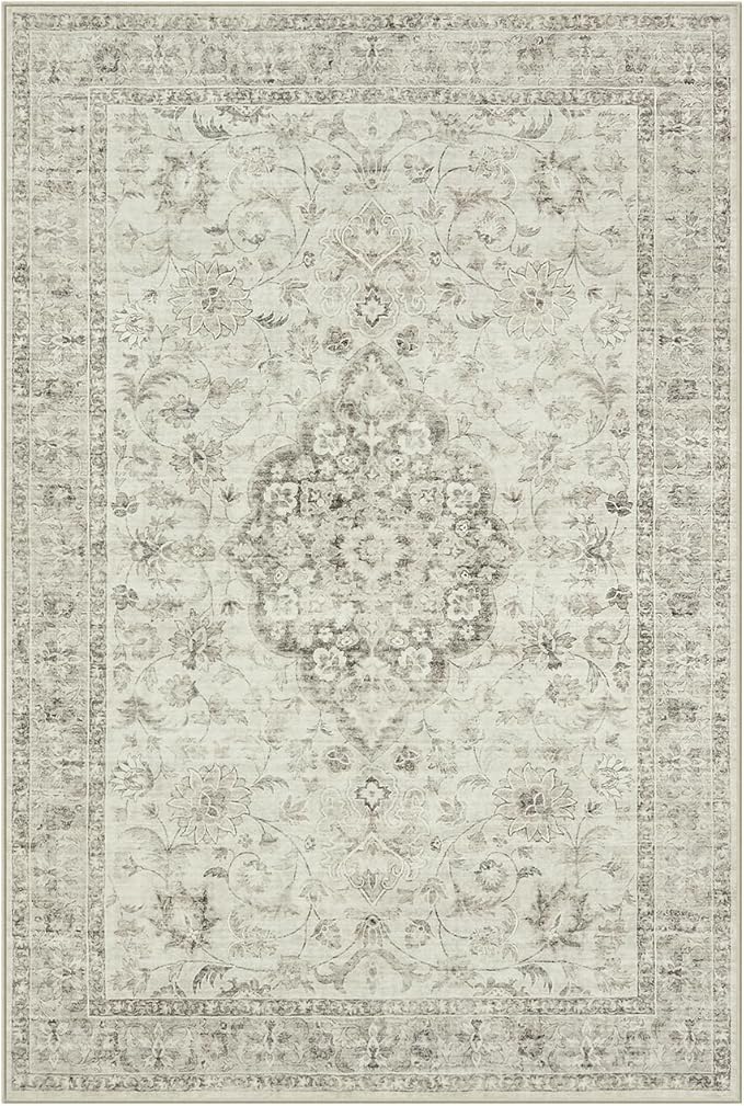LIVEBOX Washable Rug 2x3 Kitchen Mats for Floor Entryway, Non Slip Front Door Mat for Bathroom Hallway, Boho Low-Pile Small Carpet Farmhouse Throw Indoor Rugs for Bath Sink, Taupe