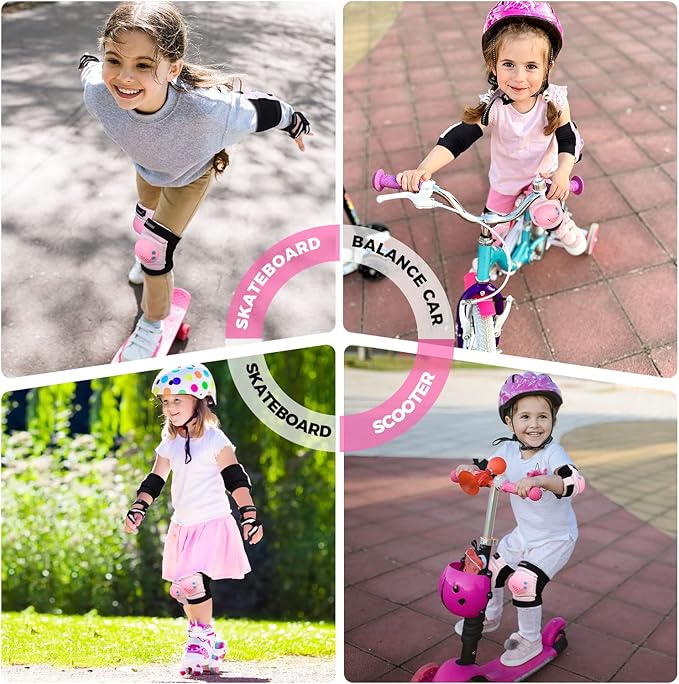 BOSONER Kids/Youth Knee Pads Elbow Pads Wrist Guards Set for 3-15 Years, Child Protective Gear Set for Roller Skates, Cycling, BMX Bike, Skateboard, Inline Skating, Scooter Riding Sports…