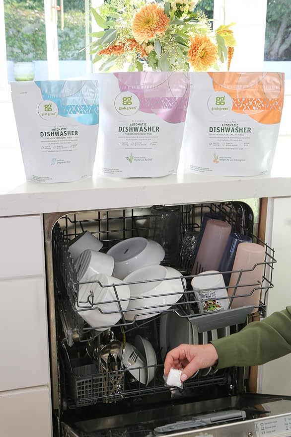 Grab Green Automatic Dishwashing Detergent Pods, 60 Count, Fragrance Free, Plant and Mineral Based, Superior Cleaning, Powerful Grease Removal, Brilliant Shine