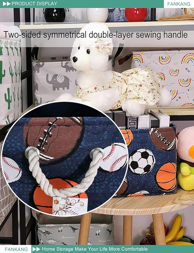 FANKANG Rectangular Laundry Basket Nursery Storage Fabric Storage Bin Storage Hamper,Gift Baskets(Navl-ball game)