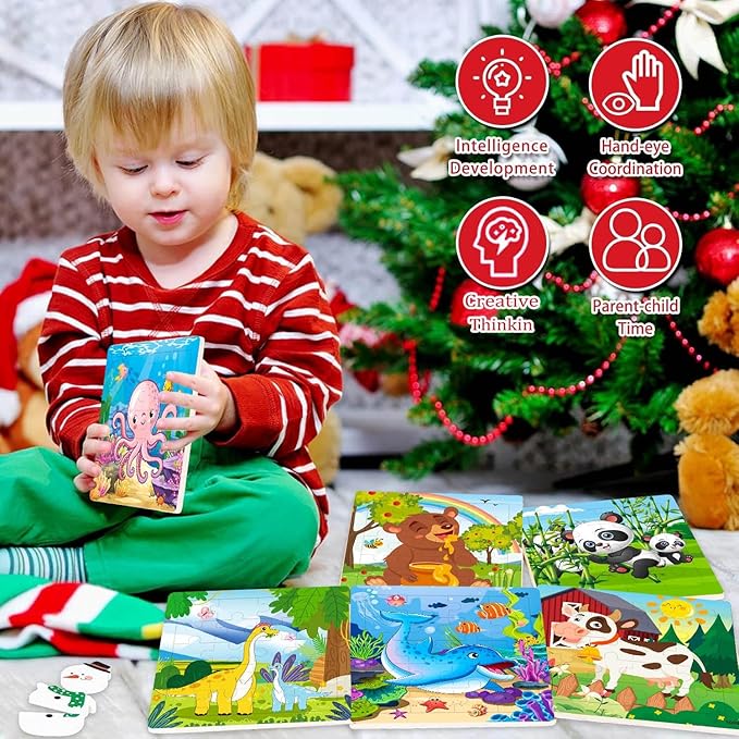 Puzzles for Kids Ages 4-6, 10 Pack of 20 Piece Wooden Jigsaw Puzzles for Toddlers Ages 3-5 Jigsaw Puzzle for Toddler Children Learning Educational Puzzles Toys for Boys and Girls.
