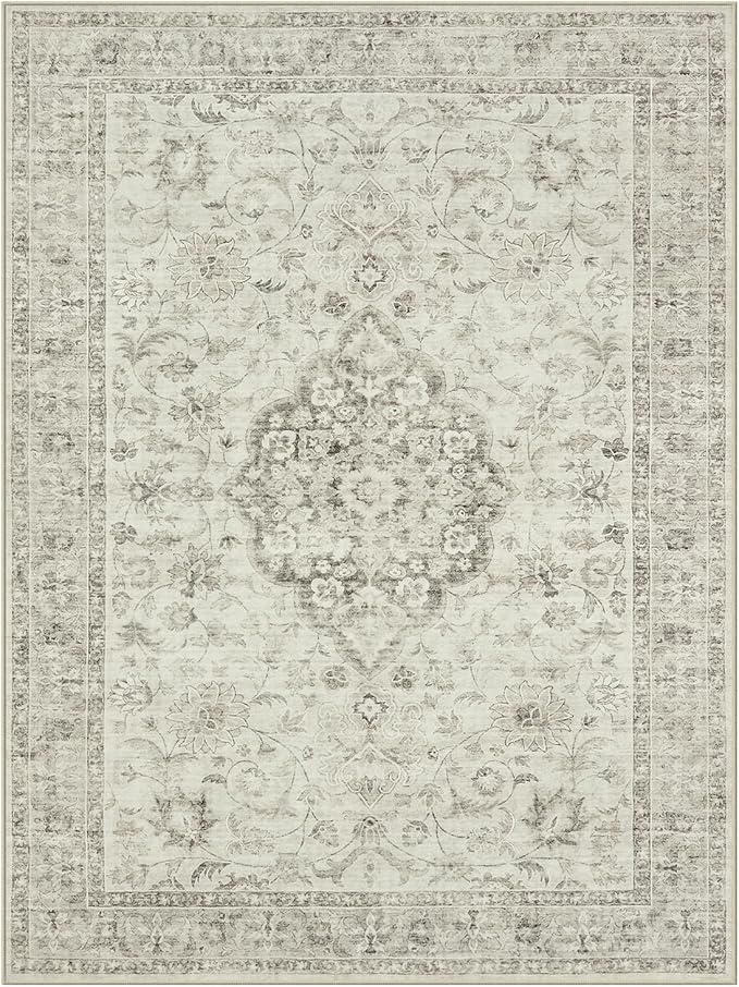 LIVEBOX Washable Area Rug 8x10 Rugs for Living Room Bedroom, Non-Slip Boho Indoor Carpet for Dining Room Office, Low-Pile Farmhouse Soft Carpets for Kids Nursery Room Playroom, Taupe