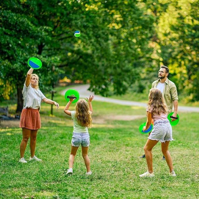 Toss and Catch Ball Set 4 Pack - Beach Toys Pool Toys Outdoor Games for Family Toddlers Kids Adults - Outside Yard Toys - Classic Birthday Gift for 3 4 5 6 7 8 9 10 11 12+ Years Old Boys Girls