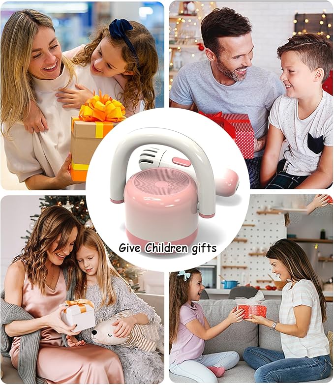 EWA Portable Mini Metal Karaoke Machine, Bluetooth Karaoke Speaker with 2 Wireless Microphones, Ideal Gifts for Girls Boys Family Home Party Birthday Christmas Toys Gifts-(Pink)