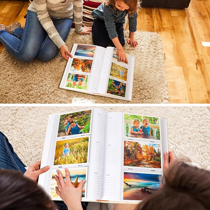 RECUTMS Photo Album for 4x6 Pictures,Leather Cover with Front Window,50 Sheets Small Slip-in Photo Book 300 Photos with Writing Space for Wedding Family Baby Graduation (Beige)
