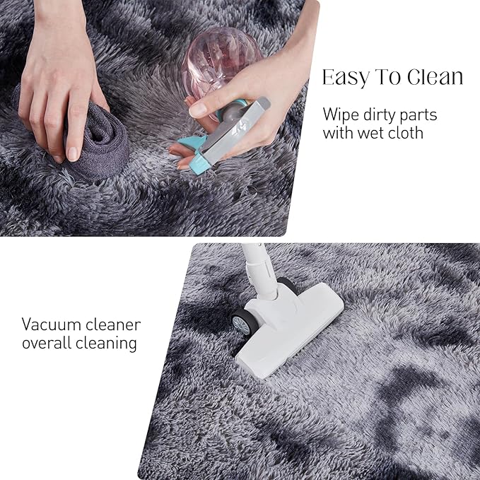 Fluffy Area Rug, 4x5.8 Tie-Dyed Dark Grey Rugs for Bedroom, Soft Plush Area Rugs for Living Room, Nursery, Study Room, Dressing Room, Home Decor