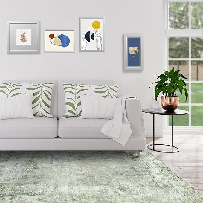 6x9 Area Rugs for Living Room Rug Washable: Modern Rug for Dining Room Bedroom Carpet Non Slip Low Pile 6 by 9 Indoor Abstract Nursery Home Office Green