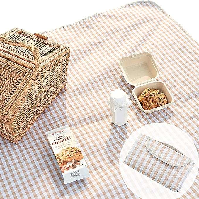 Cute Gingham Picnic Blanket, Waterproof Foldable, in Large 80x60in and Extra Large 80x80in, Portable Compact Beach Blanket, Oversized XL Outdoor Mat (Blue, X-Large)