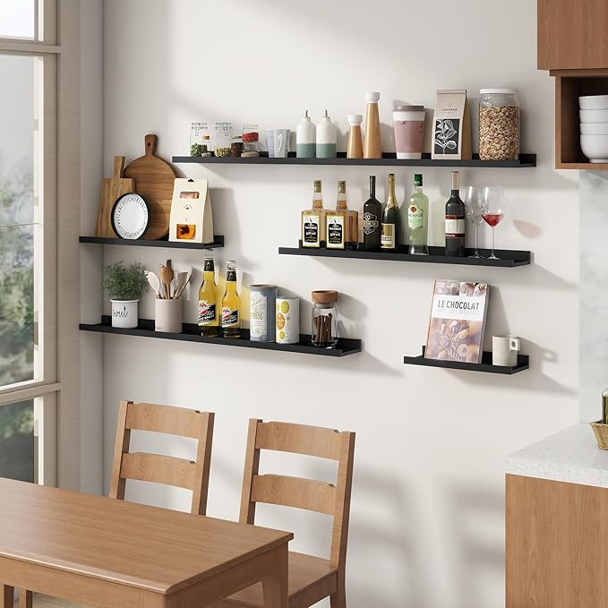 Floating Picture Ledge Shelves for Wall Set of 4, 56 Inch Wall Shelves with Lip Long Large Nursery Book Shelf for Toys Storage Kids Bookshelf Wall Mounted Living Room Bedroom Decor Frames