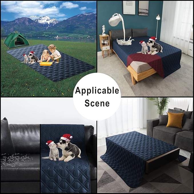 100% Waterproof Dog Bed Cover 120x82 inch Reversible Changing Pad Reusable Camping Mat for Kids/Pet/Dog/Cat Washable Geometric Embroidery Blanket Patchwork Navy+Burgundy