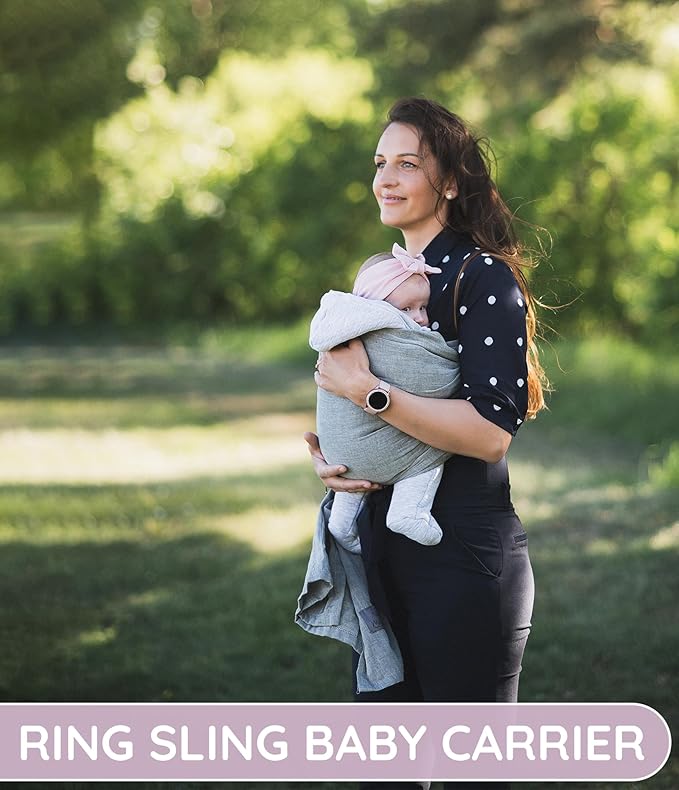 Baby Sling Carrier – Breathable 100% Cotton Wrap for Infant Support, Ring Sling Baby Carrier – Adjustable Muslin Fabric, Baby Carrier Newborn to Toddler – Soft Chest Hold for Travel Dark Grey