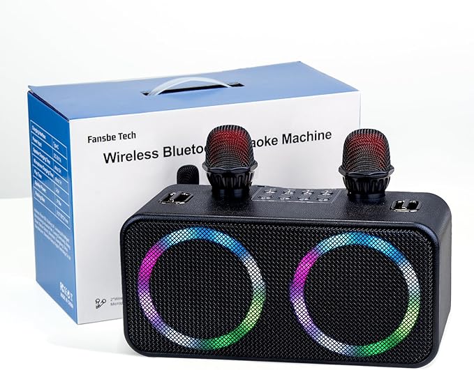 Karaoke Microphone Machines Kids Adults, Karaoke Machine Bluetooth Sound Effects, Bluetooth Wireless Speakers Kareokee Machine Light TF Card/USB Portable Home Party Outdoor/Indoor, Black