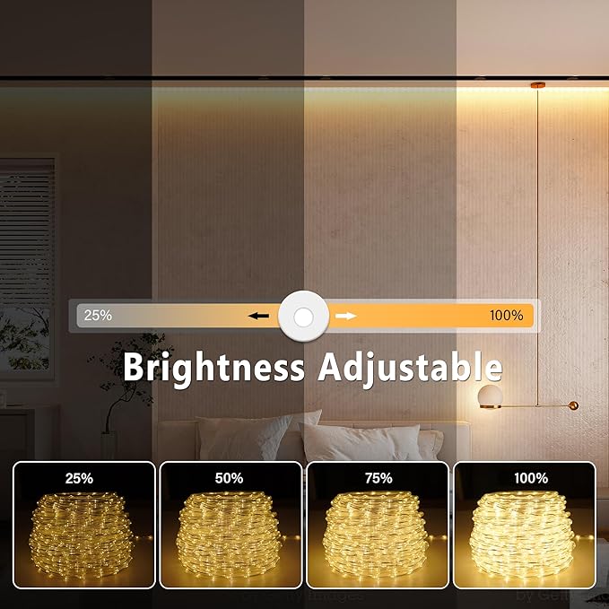 100ft 1200 LED Rope Lights Outdoor, Connectable Warm White Rope Lights Plug in, Outdoor String Lights Waterproof Decorative Lighting for Deck Patio Backyard Garden Pool Camping Room Indoor Décor