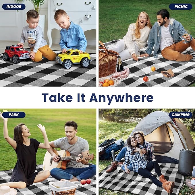 sapsisel 80”x 80” Picnic Blanket Extra Large, Waterproof and Foldable Beach Blanket, 3-Layer Outdoor Blanket for 6 to 8 Adults, for Camping, Park, Beach, Grass, Indoors…
