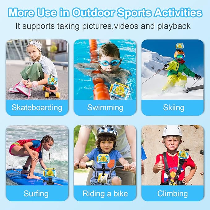 GKTZ Kids Camera - Waterproof Underwater Camera for Kids, Christmas Birthday Gifts for Boys Age 3-12, 1080P HD Children Digital Action Camera, Pool Toys for Kids Age 4-12