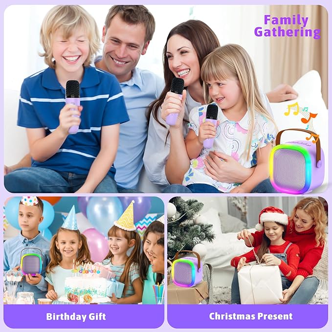 Karaoke Machine for Kids Adults, Portable Bluetooth Speaker with Wireless Microphone and LED Lights, Kids Toys Birthday Gifts for Girls and Boys Ages 4, 5, 6, 7, 8,9,10,11,12+ Years, Home Party