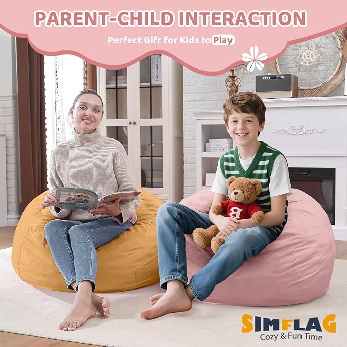 2FT Bean Bag Chair, Comfy Bean Bag Chairs with Memory Foam Filled, Fluffy Beanbag Sofa with Dutch Velvet Cover, Teardrop BeanBag Chairs for Living Room, Playroom - Light Pink