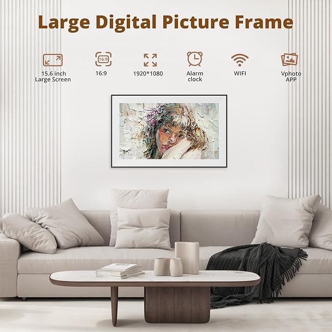Dragon Touch 15.6 Inch Large Digital Picture Frame - WiFi Digital Photo Frame with 32GB Storage, FHD 1080P Touch Screen, Auto-Rotate, Share Photos/Videos Instantly via Free App Best Gifts for Mom
