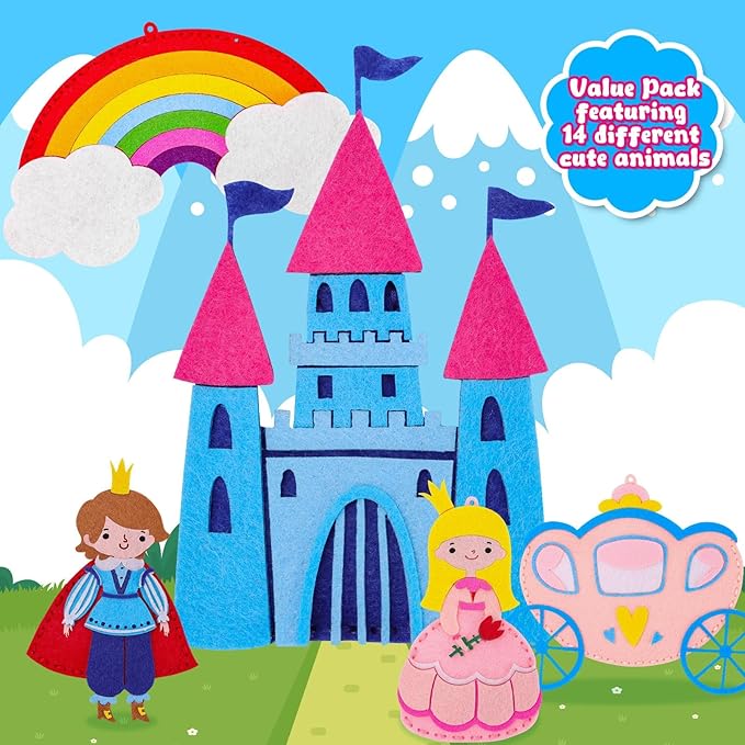 Garma Fairytale Sewing Kit for Kids - 12 in 1 DIY Kids Sewing Crafts Kit for Beginners - Mini Sewing Kits for Kid 5-8 8-12 - Easy Sew Your Own Felt Fairy Tale Craft Set for Boys & Girls Birthday