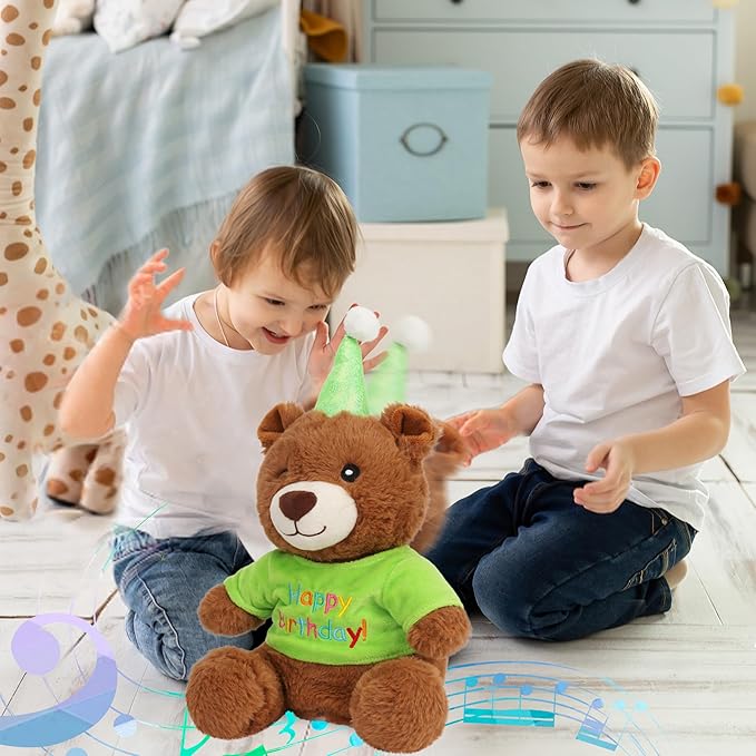 Cuteoy Happy Birthday Bear Musical Stuffed Animal Shaking Singing Dancing Plush Toy Electric Interactive Animated Plushies Gifts for Kids Girls Boys