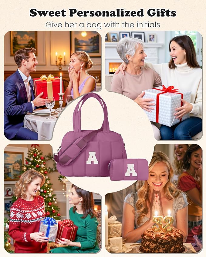 Duffle Bag with Initial, Spend The Night Bags for Women,Overnight Bag with Wet Pocket,Lightweight Stuff for Girls Travel Bags Personalized Gym Tote with Makeup Pouch