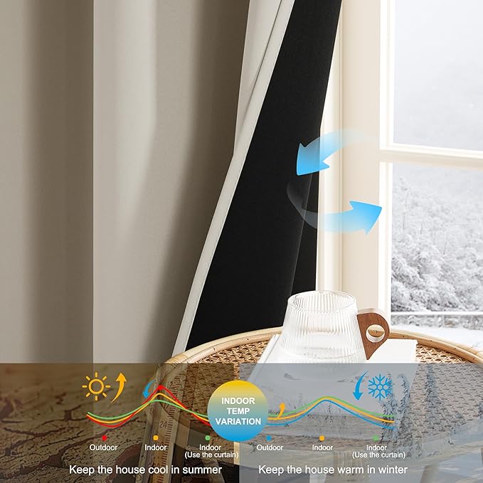 NICETOWN 100% Blackout Curtains 52 x 84 inches Long, Farmhouse Curtains Set of 2 Panels Thermal Insulated Privacy Window Curtains for Bedroom Living Room