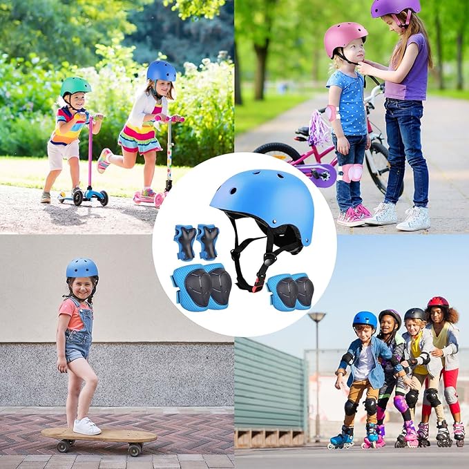 Kids Bike Helmet Set Adjustable for Children, Boys, Girls and Teenagers Aged 3-8 Years Includes Elbow, Knee, Wrist Guards Children's Helmet Protection Set for Bikes SkateboardsRollerskates