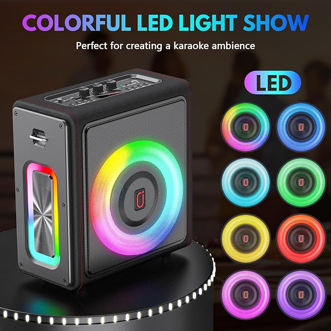 Karaoke Machine, Portable Bluetooth 5.3 Speaker with 2 Wireless Microphones for Adults, PA System with Pitch Correction & Echo Adjustment, Supports TWS/TF Card/USB/AUX/Live for Home Party