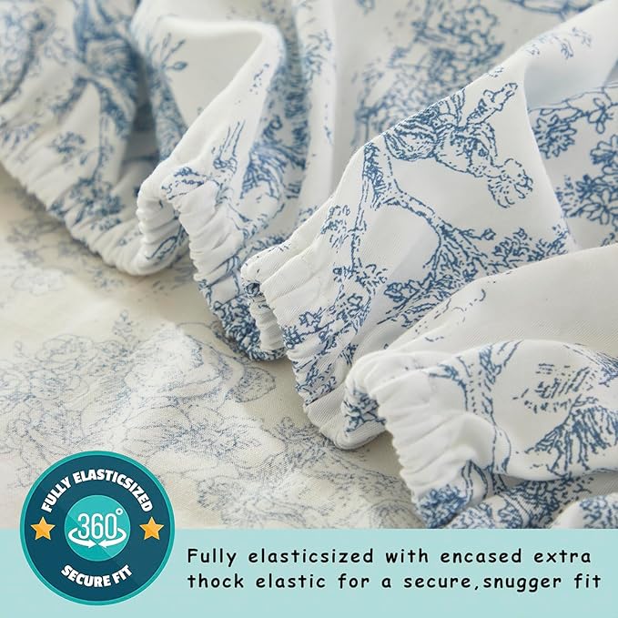 Brandream 3 Pieces French Country Toile Crib Bedding Set for Girls Vintage Blue Toile Floral Print 100% Cotton Baby Girl Nursery Bedding Collection - Ruffles Quilt,Toile Crib Sheet,Crib Bed Skirt