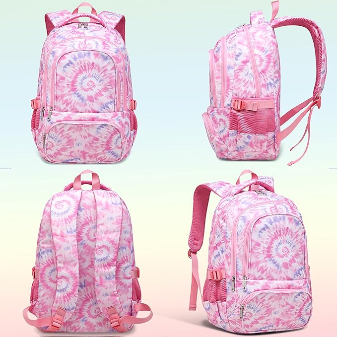 BLUEFAIRY Kids Backpack for Girls Elementary Primary Middle School Bags for Aged 8-10 for Teens Childs Bookbags Back to School Book Bags Gifts Mochilas para NiƱas de 6 7 8 9 10 AƱos Tie-dye Pink