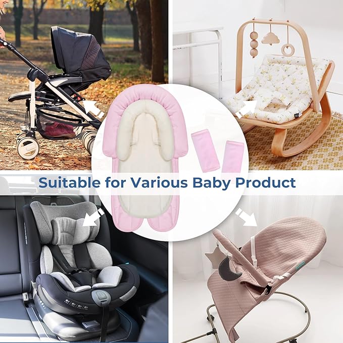 COOLBEBE New Babybody Support & Strap Covers Set for Newborn Infant Toddler- Extra Soft Stroller Cushion Pads Car Seat Insert, Perfect for Carseats, Strollers, Swings, Pink