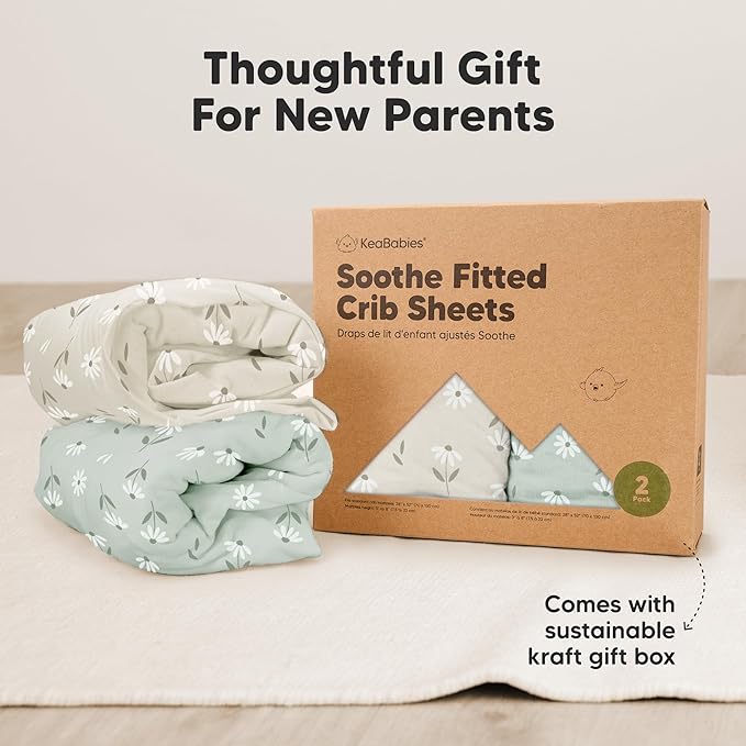 KeaBabies 2-Pack Organic Crib Sheets for Boys, Girls - 52x28 Fitted Crib Mattress Sheet Neutral, Breathable Jersey Cotton Cover for Baby Bed, Toddler Mattress, Soft & Cute Prints (Daisies)