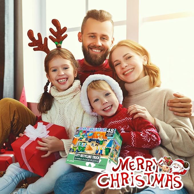 Jumbo Floor Puzzle for Kids,Recycling Garbage Truck Jigsaw Large Puzzles,48 Piece Trash Truck Vehicle Puzzle for Toddler Ages 3-5,Children Learning Preschool Educational Toys,Gift for 4-8 Years Old