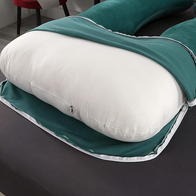 Amagoing 55 inches Pregnancy Pillows for Sleeping, U Shaped Maternity Full Body Pillow for Pregnant Women with Hip, Leg, Back, Belly Support, Removable Washable Velvet Cover (Teal Green)