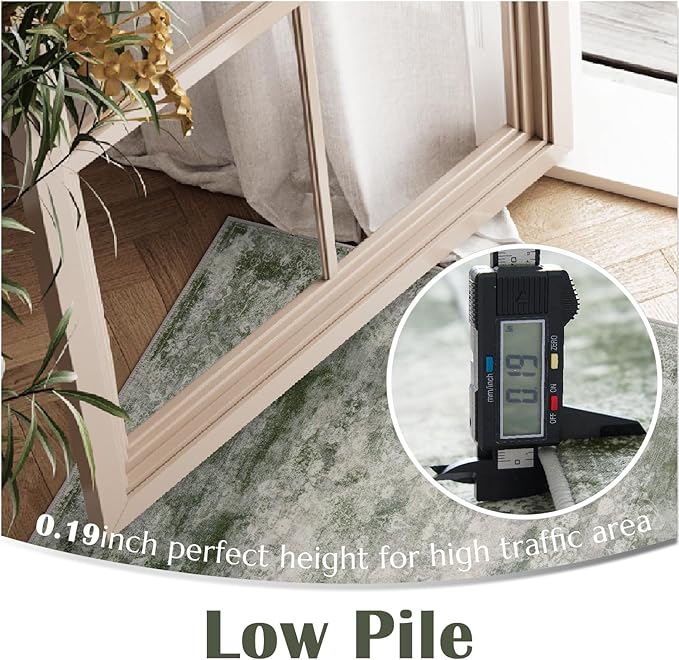 jinchan Washable Area Rug 6x9 for Living Room - Soft Faux Wool Ultra-Thin Stain Resistant Non-Slip Distressed Vintage Floral Rug Large Carpet for Bedroom,Dining Room,Home Office,Nursery(Green, 6'x9')