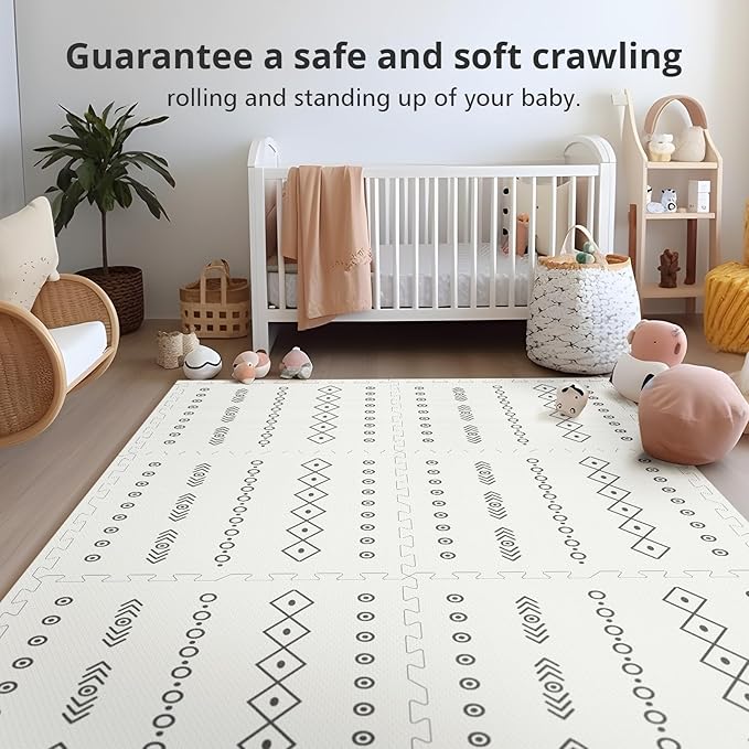 Baby Foam Play Mat for Floor, PIGLOG 72x48 Baby Crawling Mat, Puzzle Mats for Kids for Baby with Interlocking Tiles, Toddler Play Mat for Indoor and Outdoor, Easy to Clean Playroom Mat, Lines + Shapes