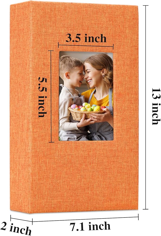 Vienrose Linen Photo Album 300 Pockets for 4x6 Photos Fabric Cover Photo Books Slip-in Picture Albums Wedding Baby Orange