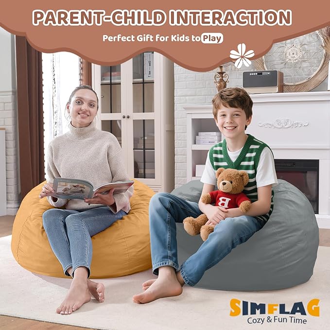 2FT Bean Bag Chair, Comfy Bean Bag Chairs with Memory Foam Filled, Fluffy Beanbag Sofa with Dutch Velvet Cover, Teardrop BeanBag Chairs for Living Room, Playroom - Light Grey