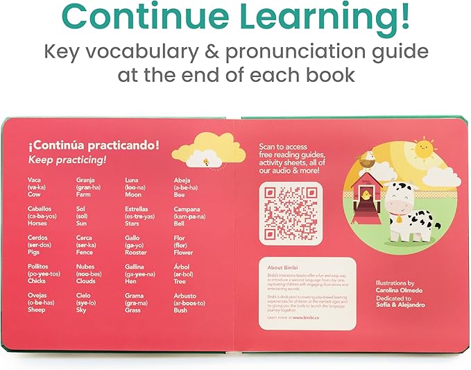 Binibi Spanish Books for Babies & Toddlers 1-3 La Granja Interactive Bilingual Sound Book with Farm Animal Sounds | Bilingual Children's Book | Spanish Learning for Kids | Libro en espaรฑol para bebรฉs
