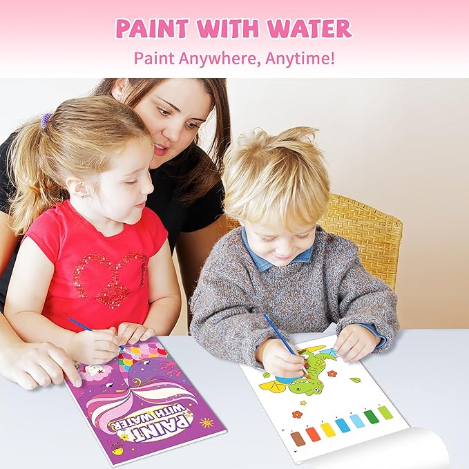 Paint with Water Books for Kids, Mermaid Watercolor Paint Book Set for Kids,Toddlers Water Color Coloring Painting Drawing Set,Mess Free Toys Gifts for Girls Age 3 4 5 6 7 8