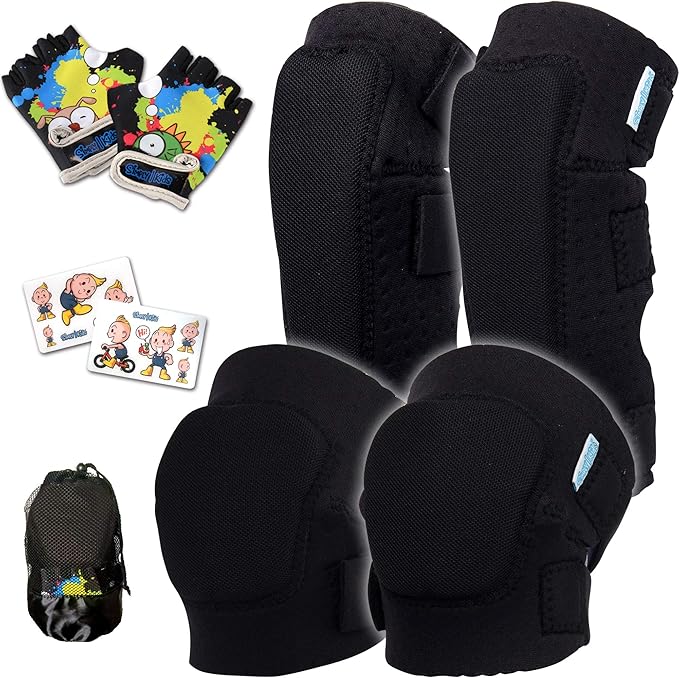 Soft-Style Kids Knee and Elbow Pads with Bike Gloves, Flexible Impact-Resistant Gear for Ages 2-11, Designed for Balance Bikes, Roller-Skating, and Skateboarding