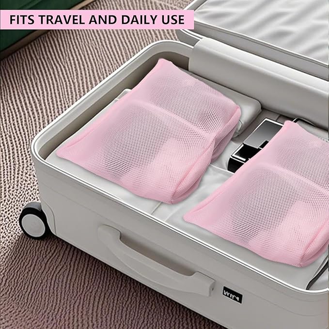 laundry bag with handles mesh laundry bags washing machine laundry totes travel storage and sorting bag for Clothes laundry bag for delicates(Pink)