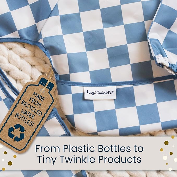 Tiny Twinkle Mess Proof Baby Bib - Waterproof & Lightweight Baby-Led Weaning Apron | 100% Recycled Polyester, Easy Clean & Machine Washable (Ocean Life, Small 6-24 Months)