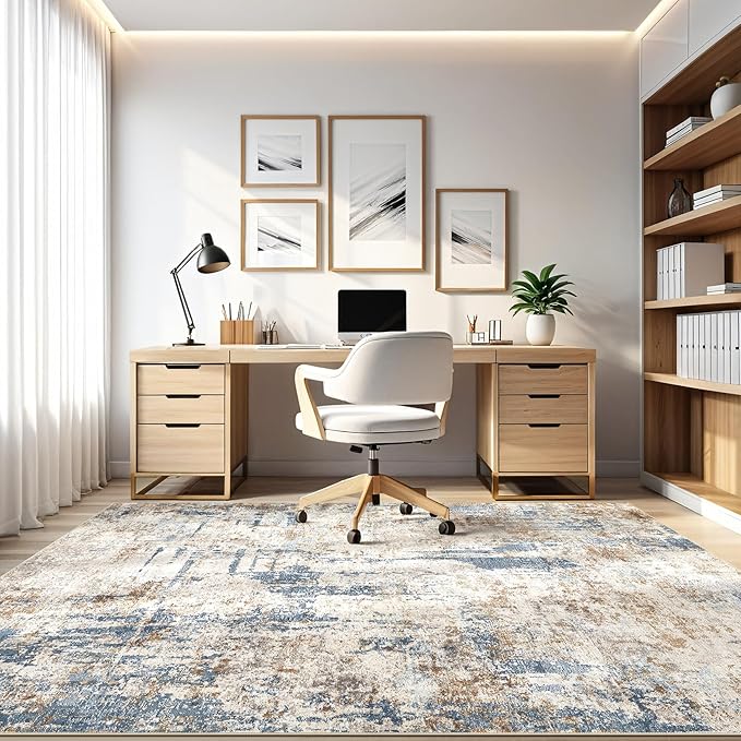 8x10 Area Rugs Washable Rug: Large Abstract Modern Soft Stain Resistant Indoor Floor Non Slip Accent Carpet for Living Room Bedroom Nursery Playroom Office Dining Room Dorm Home House Decor- Tan