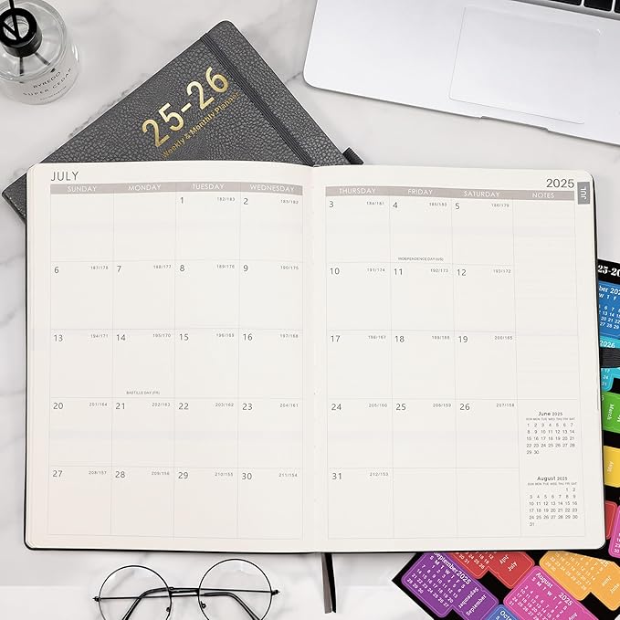 Planner 2025-2026 - 2025-2026 Planner Weekly and Monthly, Jul. 2025 - Jun. 2026, 8.5" x 11", Leather Cover Planners with Thick Paper, Back Pocket with Notes Pages - Grey