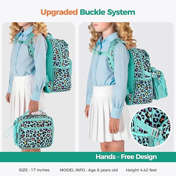 Choco Mocha Butterfly Backpack for Girls, Elementary School Backpack for Girls Ages 6-8 Kids Kindergarten Backpack Bookbag 17 Inch with Chest Strap, Green