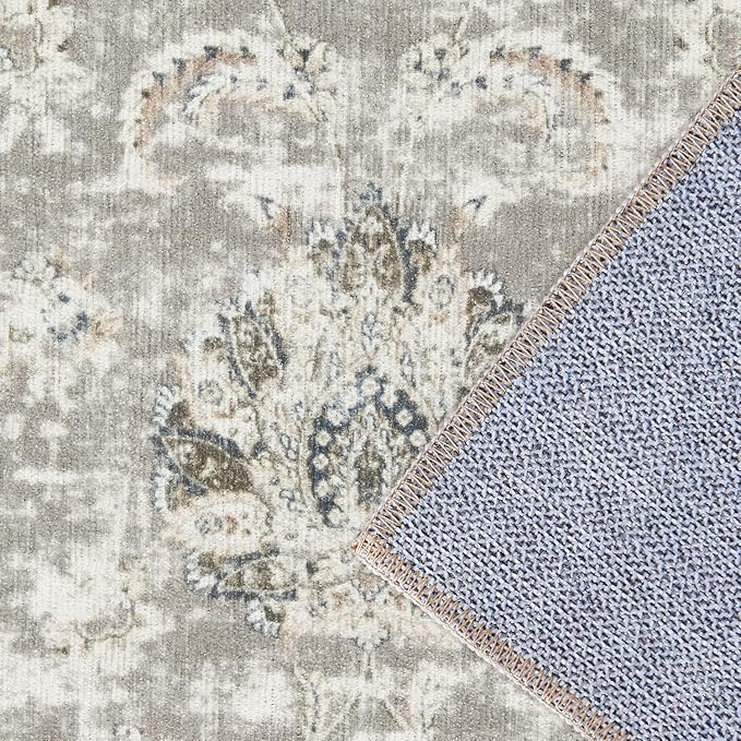 jinchan Hallway Runner Rug 3x10 Machine Washable Runner Rug Taupe Vintage Floral Design Non-Slip Low Pile Ultra-Thin for Kitchen Laundry Room Bedroom Farmhouse (3‘x10',Taupe)