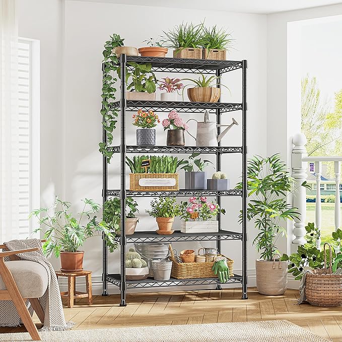 REIBII 6-Tier Metal Shelving Unit Storage Shelves, Sturdy Wire Shelving Adjustable Deep Pantry Shelves Load 800LBS Storage Rack for Kitchen Pantry Closet, Keep Organized, 2 Pack